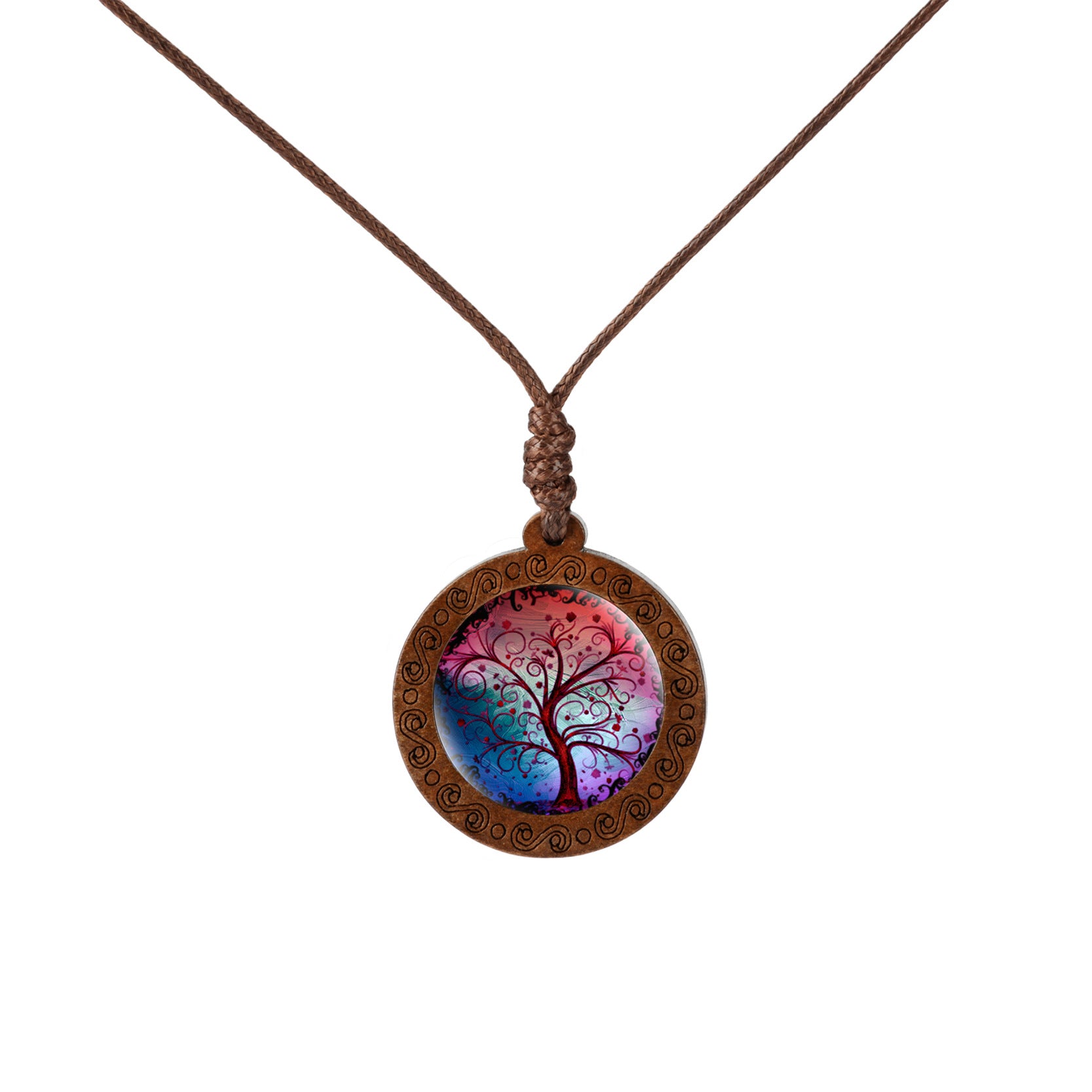 Wholesale Wood Tree of Life Time Gemstone Glass Pendant Necklace